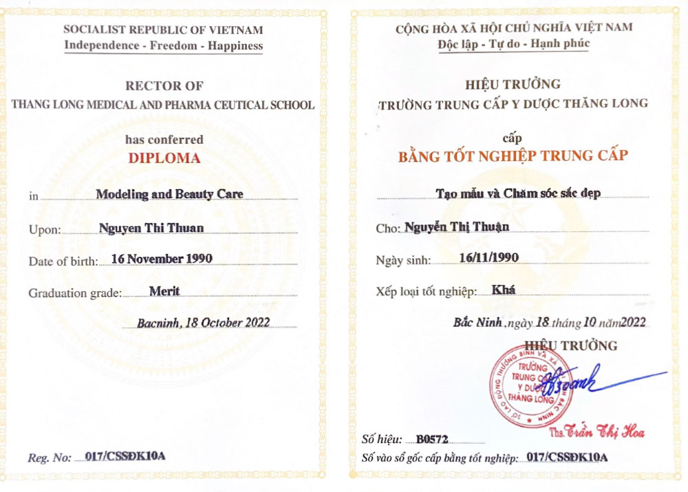 Chứng chỉ của doanh nhân Vicky Thuận